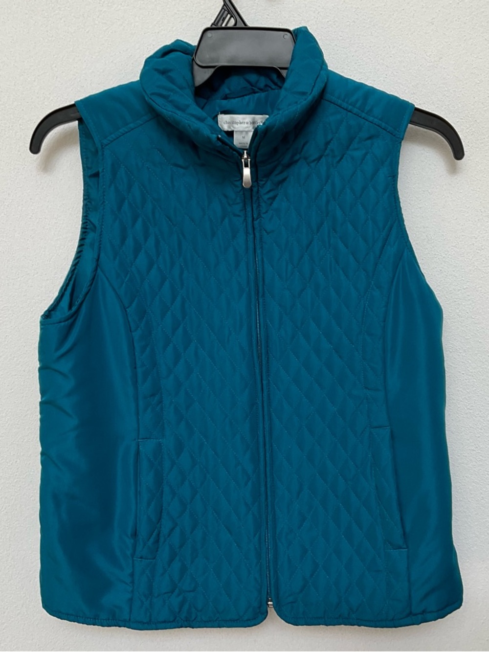 Christopher & Banks Teal Blue Quilted Zip Front Vest Size Medium Winter Layer